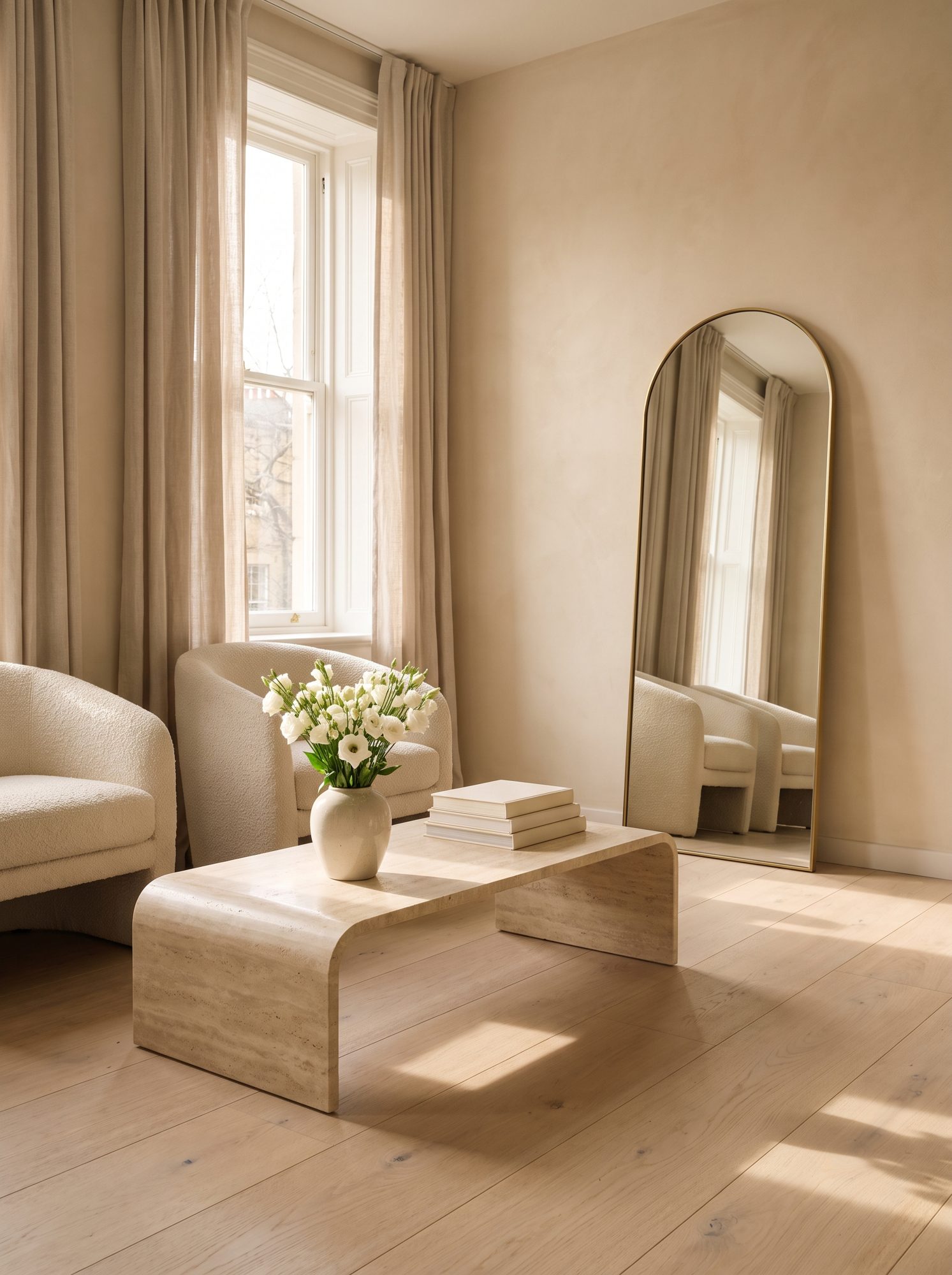 A quiet med spa waiting room with soft daylight