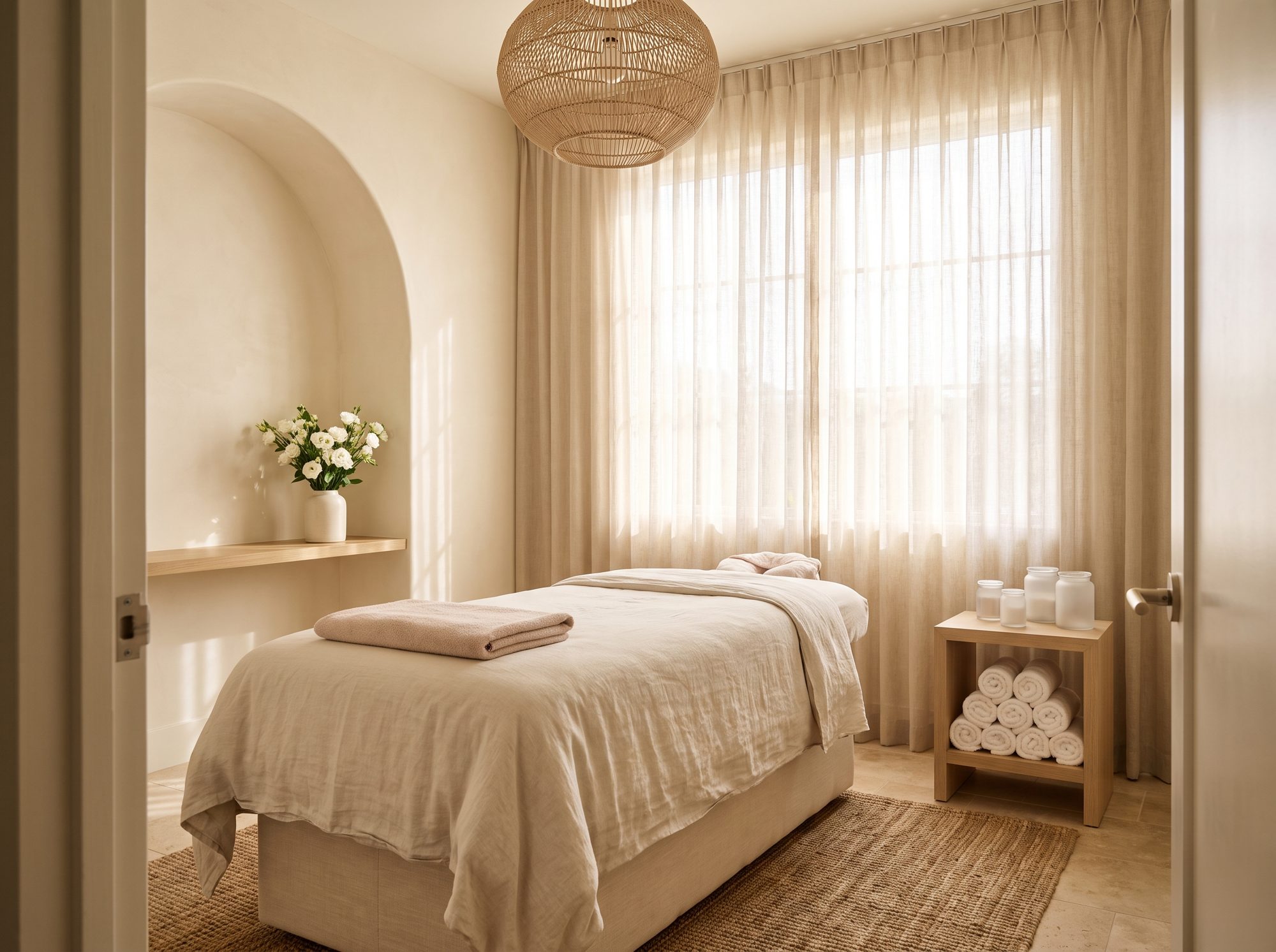 A calm, sunlit med spa treatment room